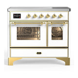 ILVE UMDIB40NR3WHG Majestic III 40 inch Induction Range with 6 Elements, 3.82 cu. ft. Total Oven Capacity (Triple Glass Door, White, Brass)