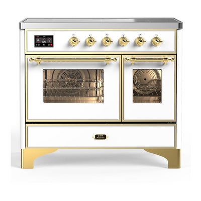 ILVE UMDIB40NR3WHG Majestic III 40 inch Induction Range with 6 Elements, 3.82 cu. ft. Total Oven Capacity (Triple Glass Door, White, Brass)
