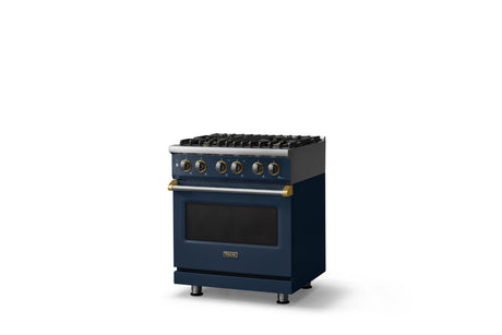 30"W. Dual Fuel Range (Finish: Slate Blue, Trim: Brushed Brass, Fuel: Propane)