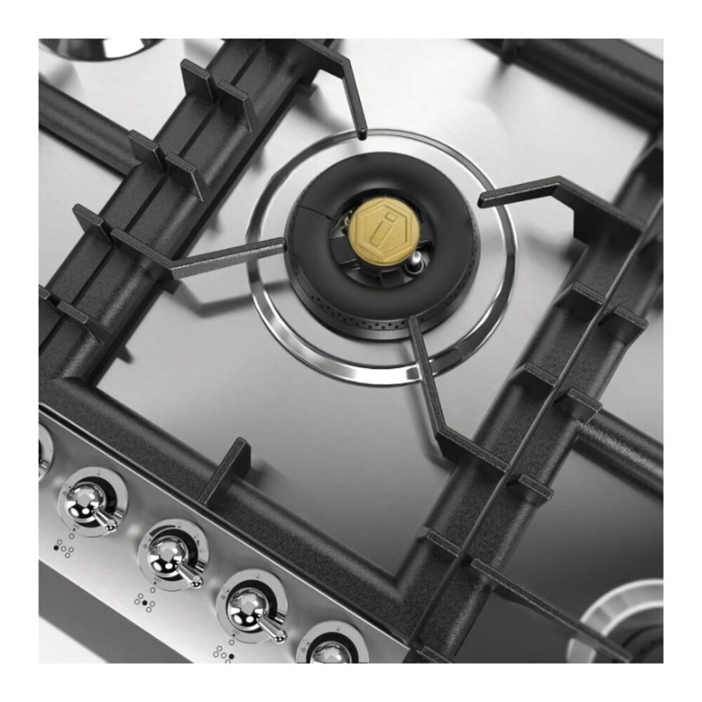 ILVE UHCPT95NSSC Nostalgie II 36 inch Built-In Gas Cooktop with Total Black Brass Burners, in Stainless Steel (5 Sealed Burners, Natural Gas, Chrome)