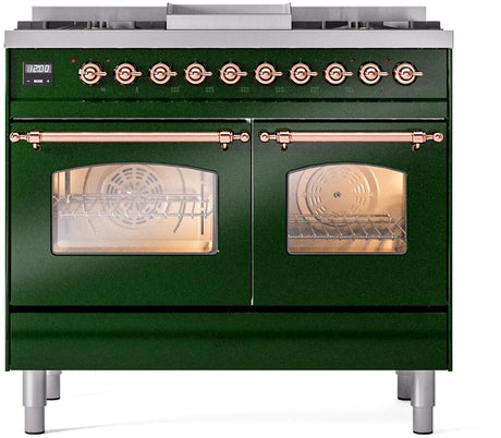 Nostalgie II 40 Inch Dual Fuel Natural Gas Freestanding Range in Emerald Green with Copper Trim