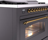 Nostalgie II 36 Inch Dual Fuel Natural Gas Freestanding Range in Matte Graphite with Brass Trim