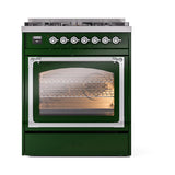 ILVE UN30NMPEGC Nostalgie II Noblesse 30 inch Dual Fuel Range (Natural Gas, Triple Glass Door, Emerald Green, Chrome)