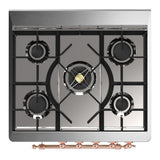 ILVE UM30QNR3BUPLP Majestic III 30 inch Dual Fuel Range with 5 Black Brass Burners, Dual Function Burner up to 25,000 BTU (Liquid Propane, Solid Door, Burgundy, Copper)