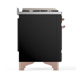 ILVE UM48FSNR3BKPLP Majestic III 48 inch Dual Fuel Range with 5 Black Brass Burners, Griddle and French Top, Dual Function Burner up to 25,000 BTU (Liquid Propane, Triple Glass Door, Glossy Black, Copper)