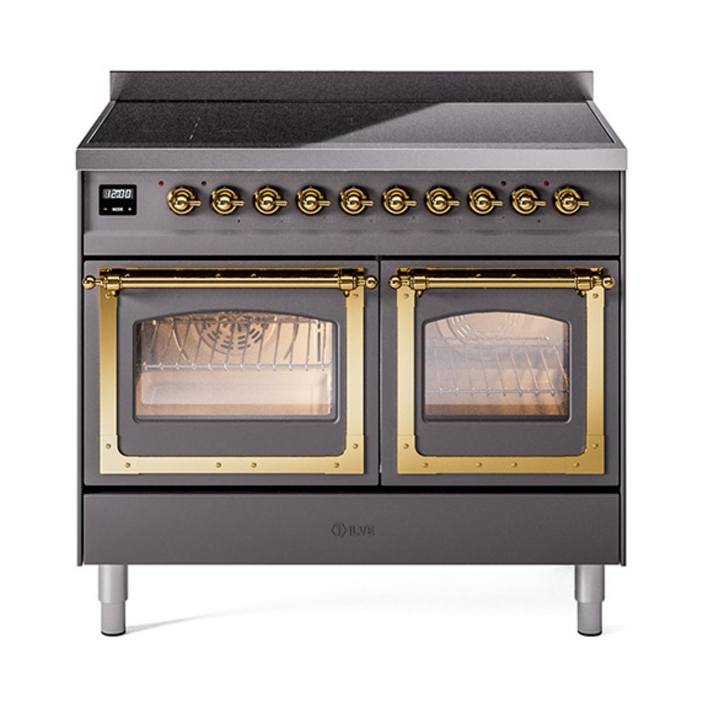 ILVE UNDI406NMPMGG Nostalgie II Noblesse 40 inch Induction Range (Triple Glass Door, Graphite Matte, Brass)