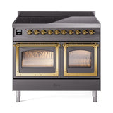 ILVE UNDI406NMPMGG Nostalgie II Noblesse 40 inch Induction Range (Triple Glass Door, Graphite Matte, Brass)