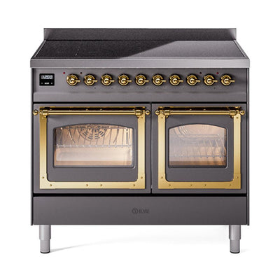 ILVE UNDI406NMPMGG Nostalgie II Noblesse 40 inch Induction Range (Triple Glass Door, Graphite Matte, Brass)