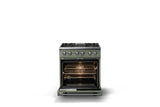 30"W. Dual Fuel Range (Finish: Eucalyptus, Trim: Polished Chrome, Fuel: Natural Gas)