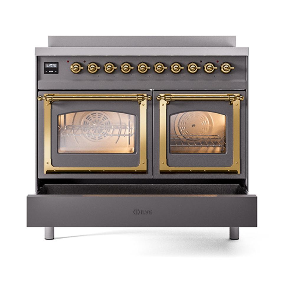ILVE UNDI406NMPMGG Nostalgie II Noblesse 40 inch Induction Range (Triple Glass Door, Graphite Matte, Brass)