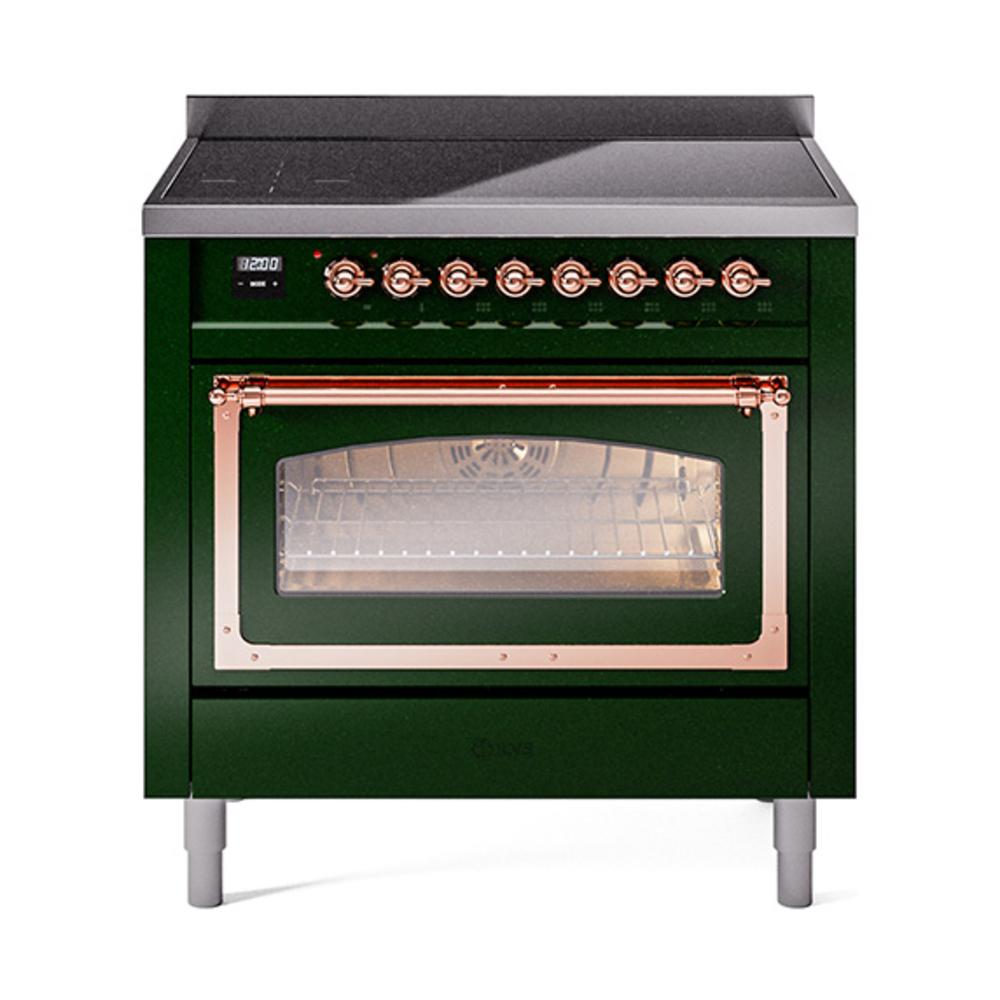 ILVE UNI366NMPEGP Nostalgie II Noblesse 36 inch Induction Range (Triple Glass Door, Emerald Green, Copper)