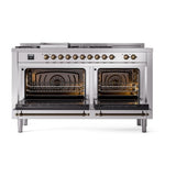 ILVE UN60FSQNMPSSBLP Nostalgie II Noblesse 60 inch Dual Fuel Range (7 Sealed Burners + Griddle + French Top, Liquid Propane, Solid Door, Stainless Steel, Burnished)