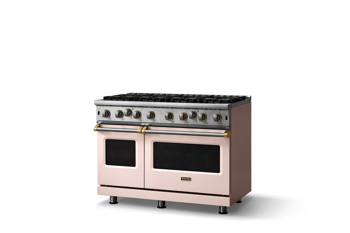 48"W. Open Burner Gas Range (Finish: Blush, Trim: Brushed Brass, Fuel: Propane)