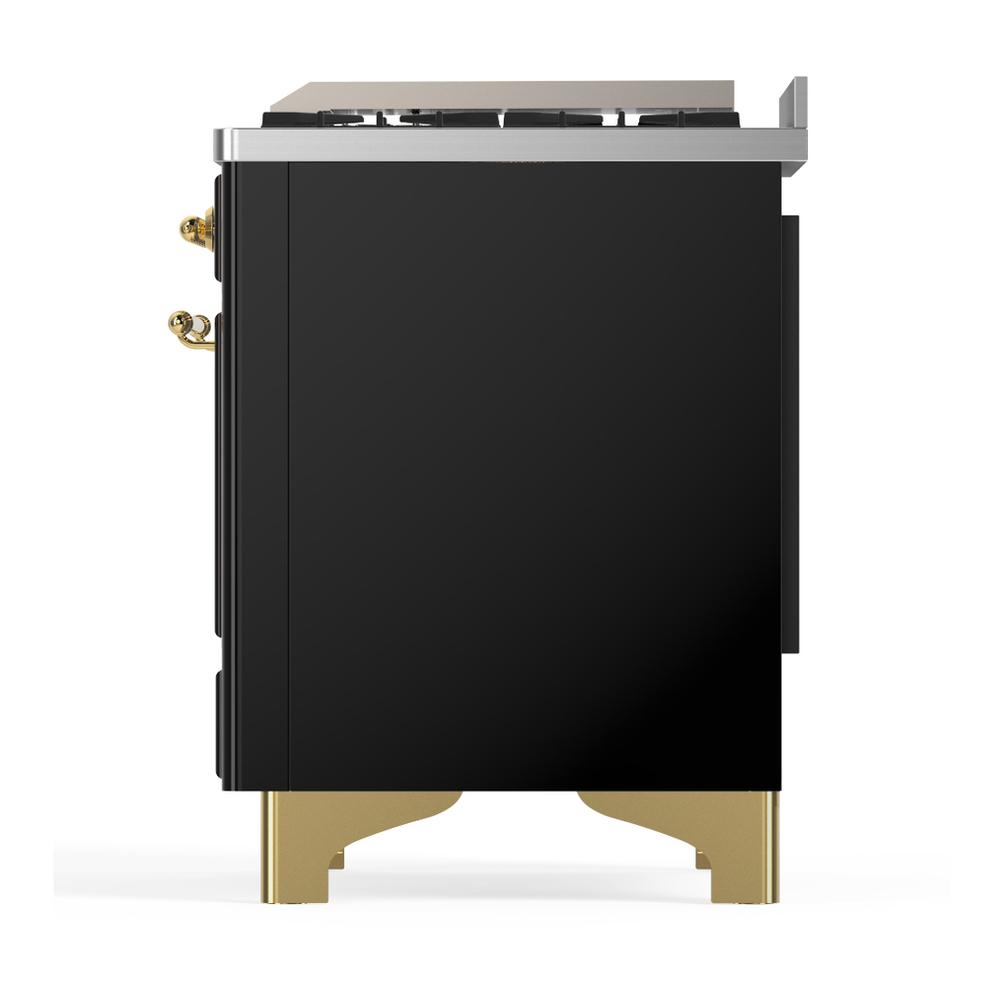 ILVE UM36FNR3BKG Majestic III 36 inch Dual Fuel Range with 6 Black Brass Burners and Griddle, Dual Function Burner up to 25,000 BTU (Triple Glass Door, Glossy Black, Brass, Natural Gas)