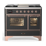ILVE UMD40FNR3MGP Majestic III 40 inch Dual Fuel Range with 6 Burners and Griddle, Dual Function Burner up to 25,000 BTU (Natural Gas, Triple Glass Door, Graphite Matte, Copper)