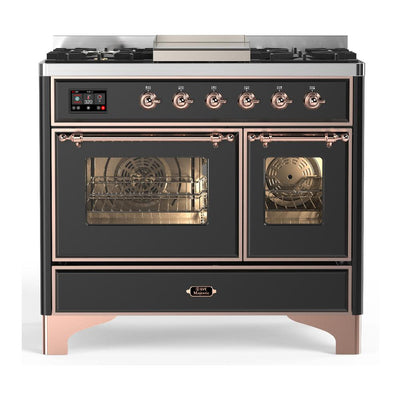 ILVE UMD40FNR3MGP Majestic III 40 inch Dual Fuel Range with 6 Burners and Griddle, Dual Function Burner up to 25,000 BTU (Natural Gas, Triple Glass Door, Graphite Matte, Copper)