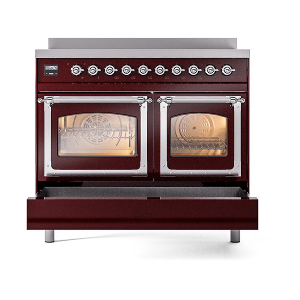 ILVE UNDI406NMPBUC Nostalgie II Noblesse 40 inch Induction Range (Triple Glass Door, Burgundy, Chrome)