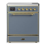 ILVE UMIB30QNR3BGG Majestic III 30 inch Induction Range with 4 Elements, 4 cu. ft. Oven Capacity (Solid Door, Blue Grey, Brass)