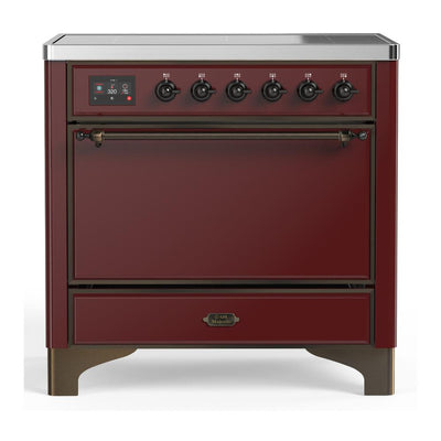 ILVE UMIB36QNR3BUB Majestic III 36 inch Induction Range with 6 Elements, 3.5 cu. ft. Total Oven Capacity (Solid Door, Burgundy, Burnished)