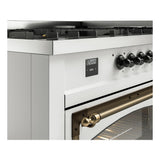 ILVE UN60FNMPWHB Nostalgie II Noblesse 60 inch Dual Fuel Range (9 Sealed Burners + Griddle, Natural Gas, Triple Glass Door, White, Burnished)
