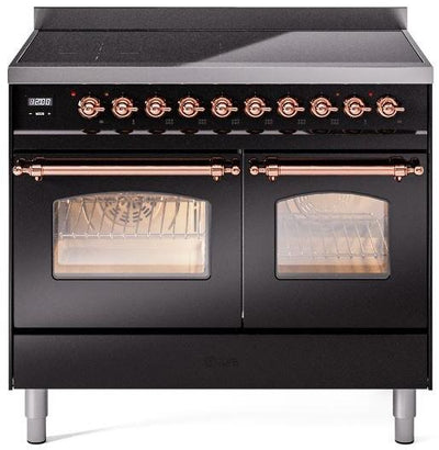Nostalgie II 40 Inch Electric Freestanding Range in Glossy Black with Copper Trim