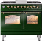 Nostalgie II 40 Inch Dual Fuel Liquid Propane Freestanding Range in Emerald Green with Brass Trim