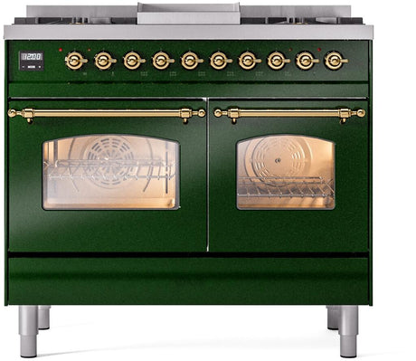 Nostalgie II 40 Inch Dual Fuel Liquid Propane Freestanding Range in Emerald Green with Brass Trim