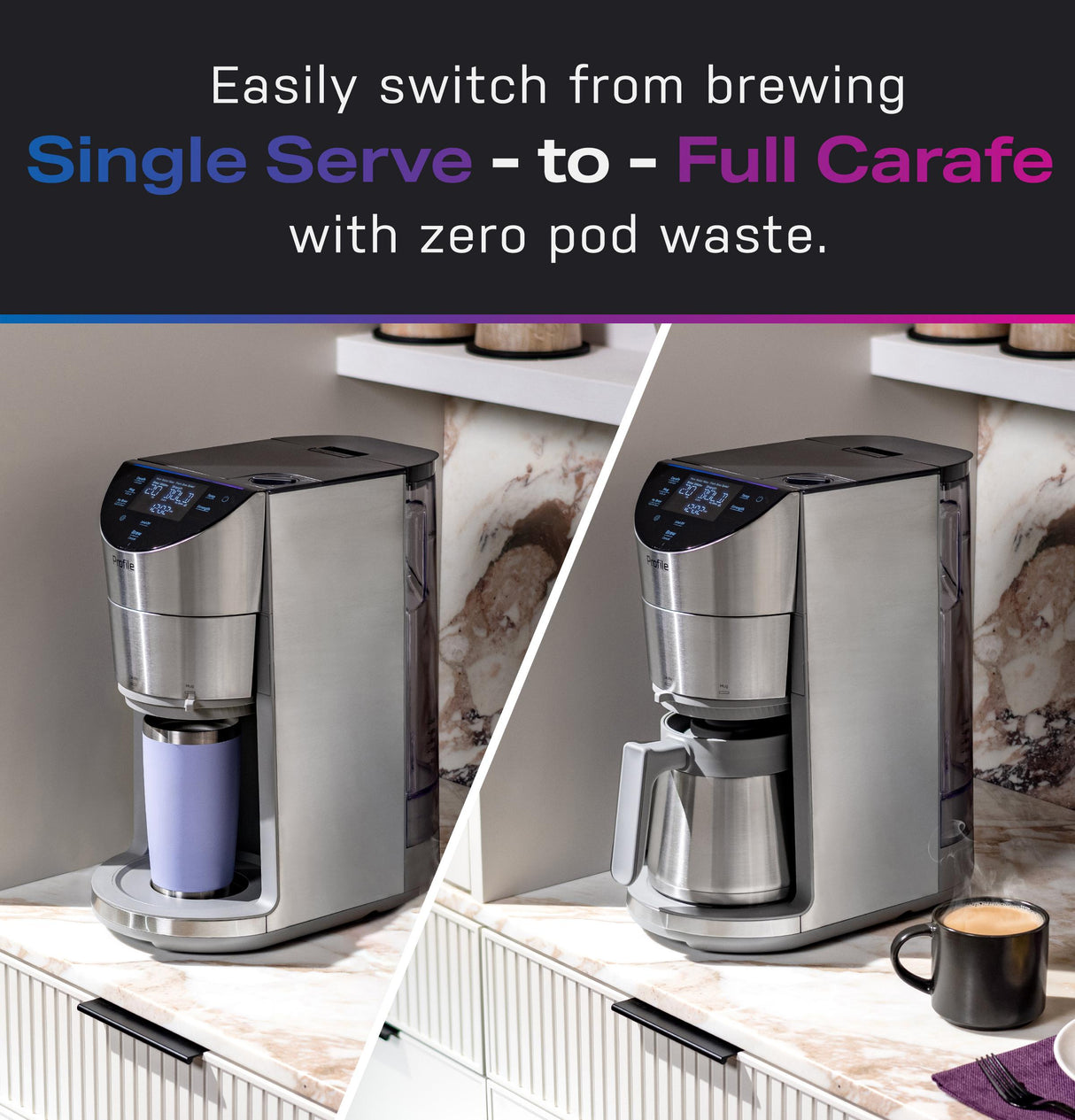 GE Profile™ Smart Grind and Brew Coffee Maker with Podless Single Serve