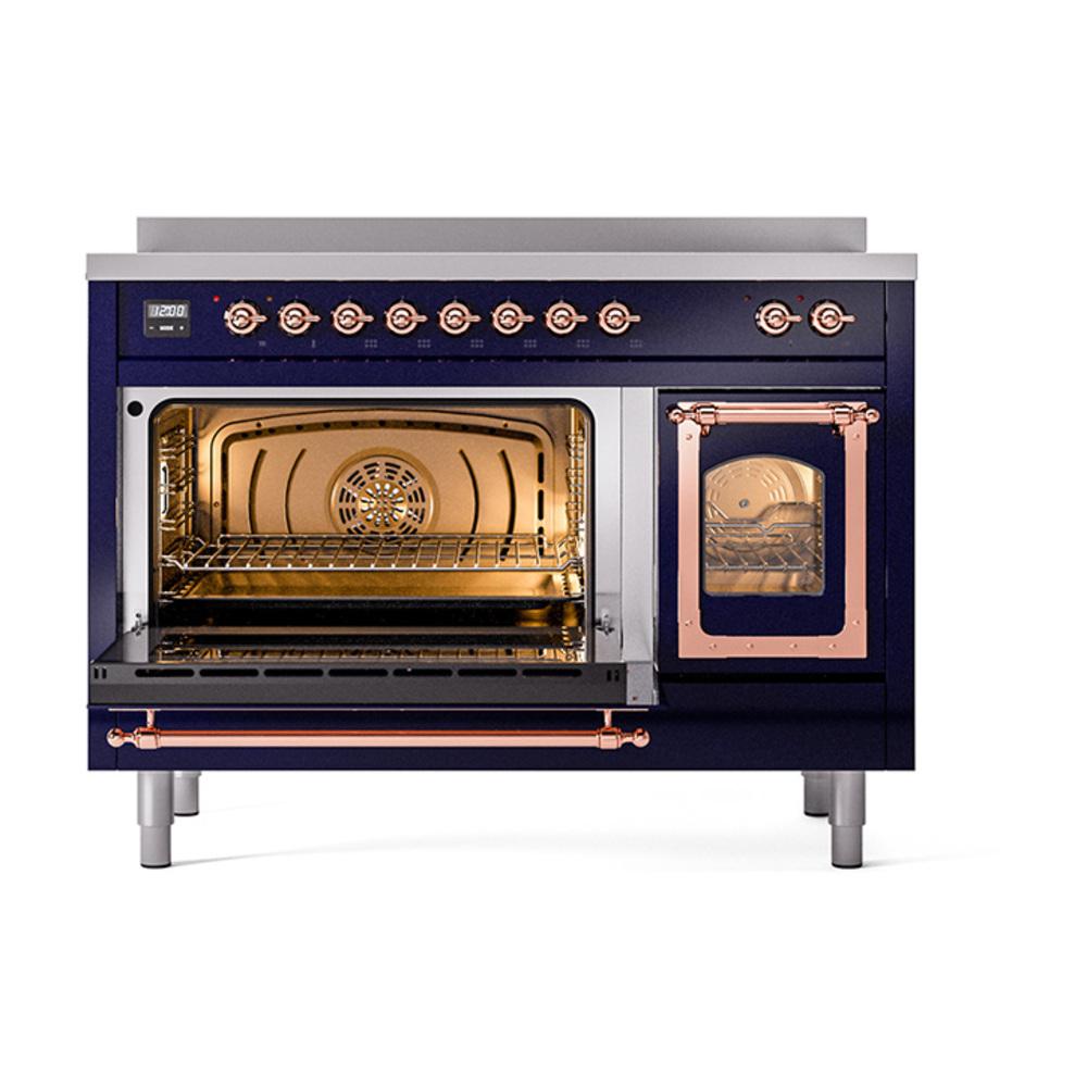 ILVE UNI486NMPMBP Nostalgie II Noblesse 48 inch Induction Range (Triple Glass Door, Midnight Blue, Copper)
