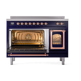 ILVE UNI486NMPMBP Nostalgie II Noblesse 48 inch Induction Range (Triple Glass Door, Midnight Blue, Copper)