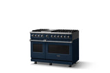 48"W. Dual Fuel Range (Burner: 6g, Finish: Slate Blue, Trim: Polished Chrome, Fuel: Natural Gas)