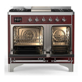 ILVE UMD40FQNR3BUC Majestic III 40 inch Dual Fuel Range with 6 Burners and Griddle, Dual Function Burner up to 25,000 BTU (Natural Gas, Solid Door, Burgundy, Chrome)