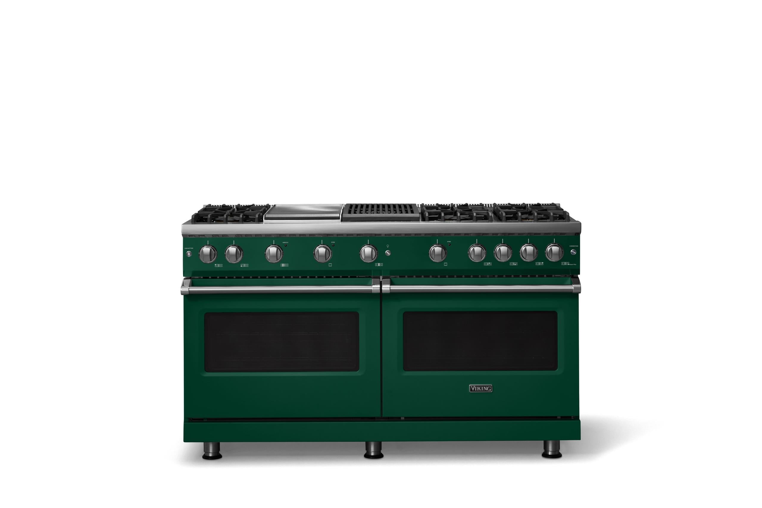 60"W. Sealed Burner Gas Range (Finish: Ivy, Trim: Polished Chrome, Fuel: Propane)