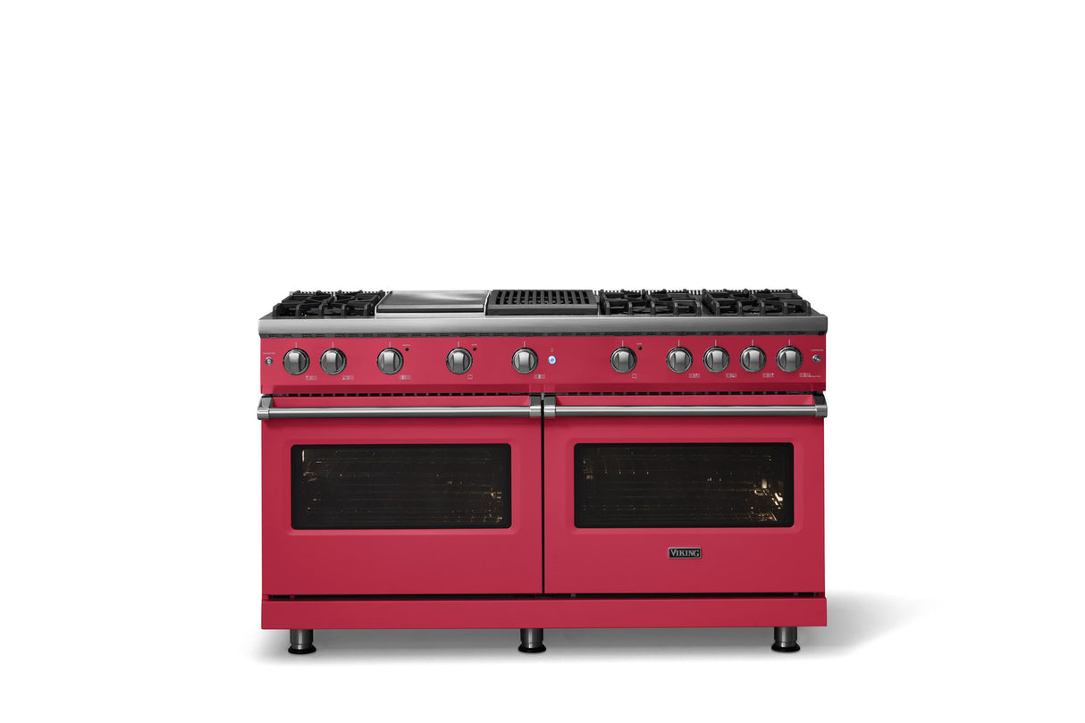 60"W. Sealed Burner Gas Range (Finish: Valentine, Trim: Polished Chrome, Fuel: Natural Gas)
