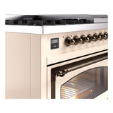 ILVE UN48FNMPAWB Nostalgie II Noblesse 48 inch Dual Fuel Range (8 Sealed Burners + Griddle, Natural Gas, Triple Glass Door, Antique White, Burnished)