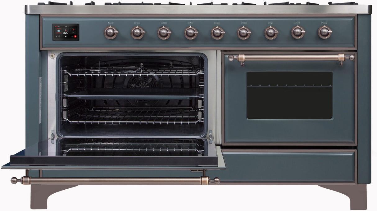 Majestic II 60 Inch Dual Fuel Natural Gas Freestanding Range in Blue Grey with Bronze Trim
