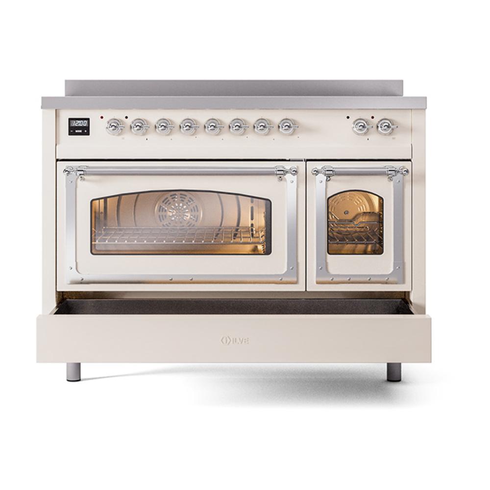 ILVE UNI486NMPAWC Nostalgie II Noblesse 48 inch Induction Range (Triple Glass Door, Antique White, Chrome)