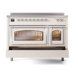 ILVE UNI486NMPAWC Nostalgie II Noblesse 48 inch Induction Range (Triple Glass Door, Antique White, Chrome)