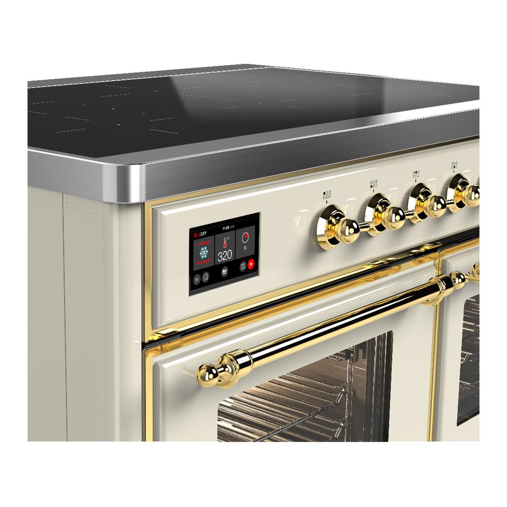 ILVE UMDIB40NR3AWG Majestic III 40 inch Induction Range with 6 Elements, 3.82 cu. ft. Total Oven Capacity (Triple Glass Door, Antique White, Brass)