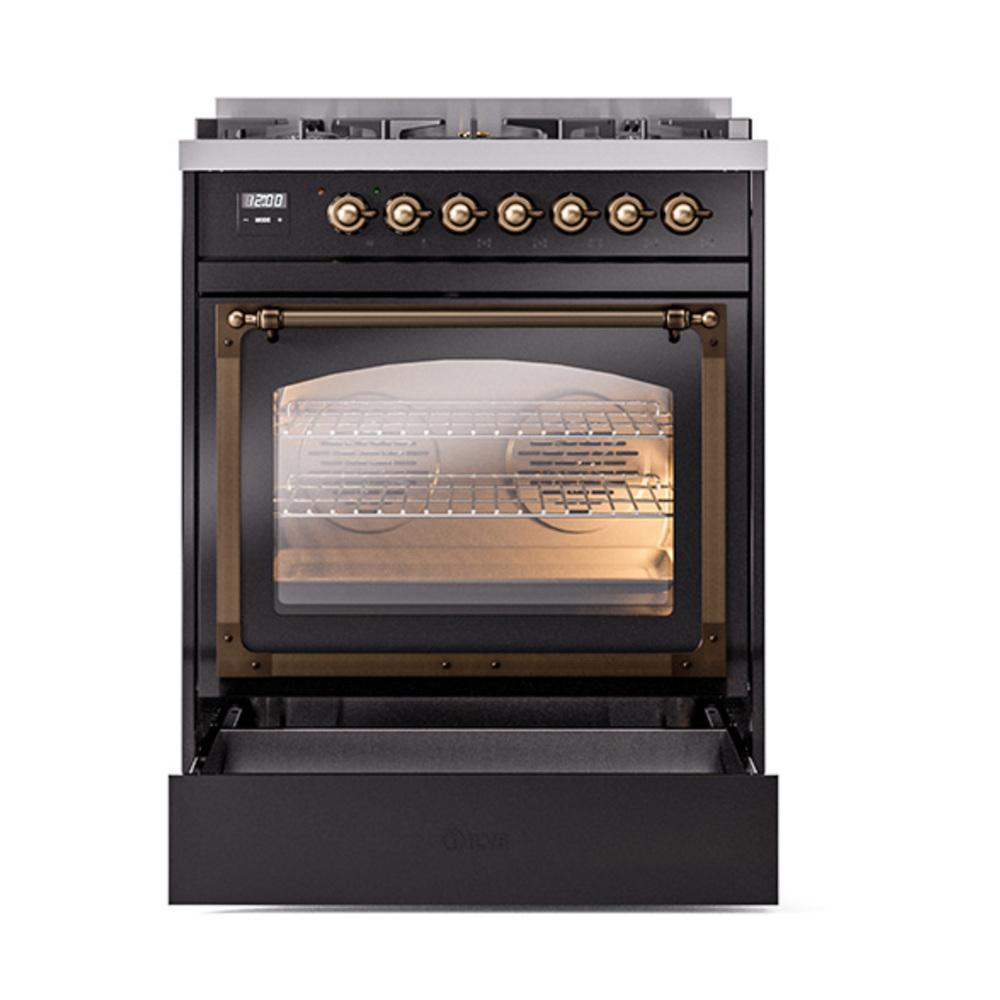 ILVE UN30NMPBKB Nostalgie II Noblesse 30 inch Dual Fuel Range (Natural Gas, Triple Glass Door, Glossy Black, Burnished)