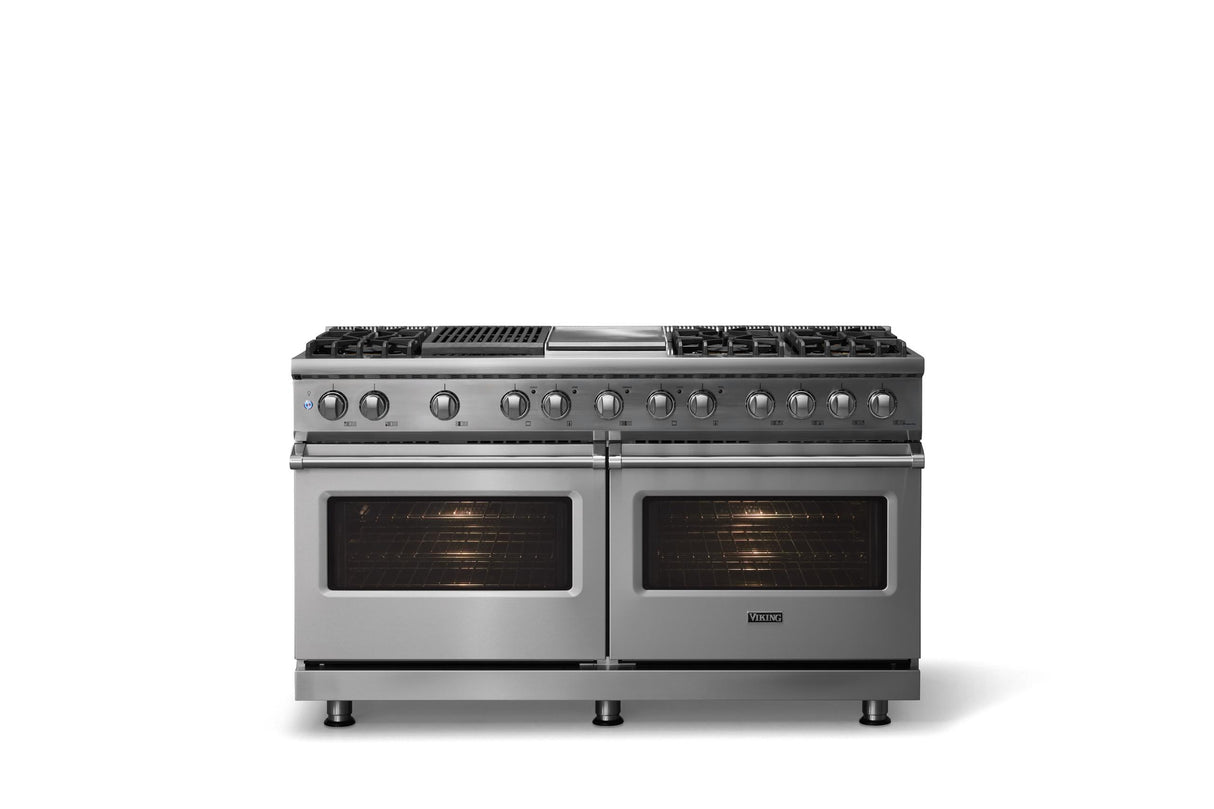 60"W.Dual Fuel Range (Finish: Stainless Steel, Trim: Polished Chrome, Fuel: Natural Gas)