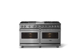60"W.Dual Fuel Range (Finish: Stainless Steel, Trim: Polished Chrome, Fuel: Natural Gas)