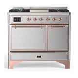 ILVE UMD40FQNR3SSPLP Majestic III 40 inch Dual Fuel Range with 6 Burners and Griddle, Dual Function Burner up to 25,000 BTU (Liquid Propane, Solid Door, Stainless Steel, Copper)
