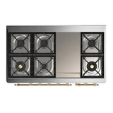 ILVE UM48FNR3RAGLP Majestic III 48 inch Dual Fuel Range with 8 Burners and Griddle, Dual Function Burner up to 25,000 BTU (Liquid Propane, Triple Glass Door, RAL, Brass)
