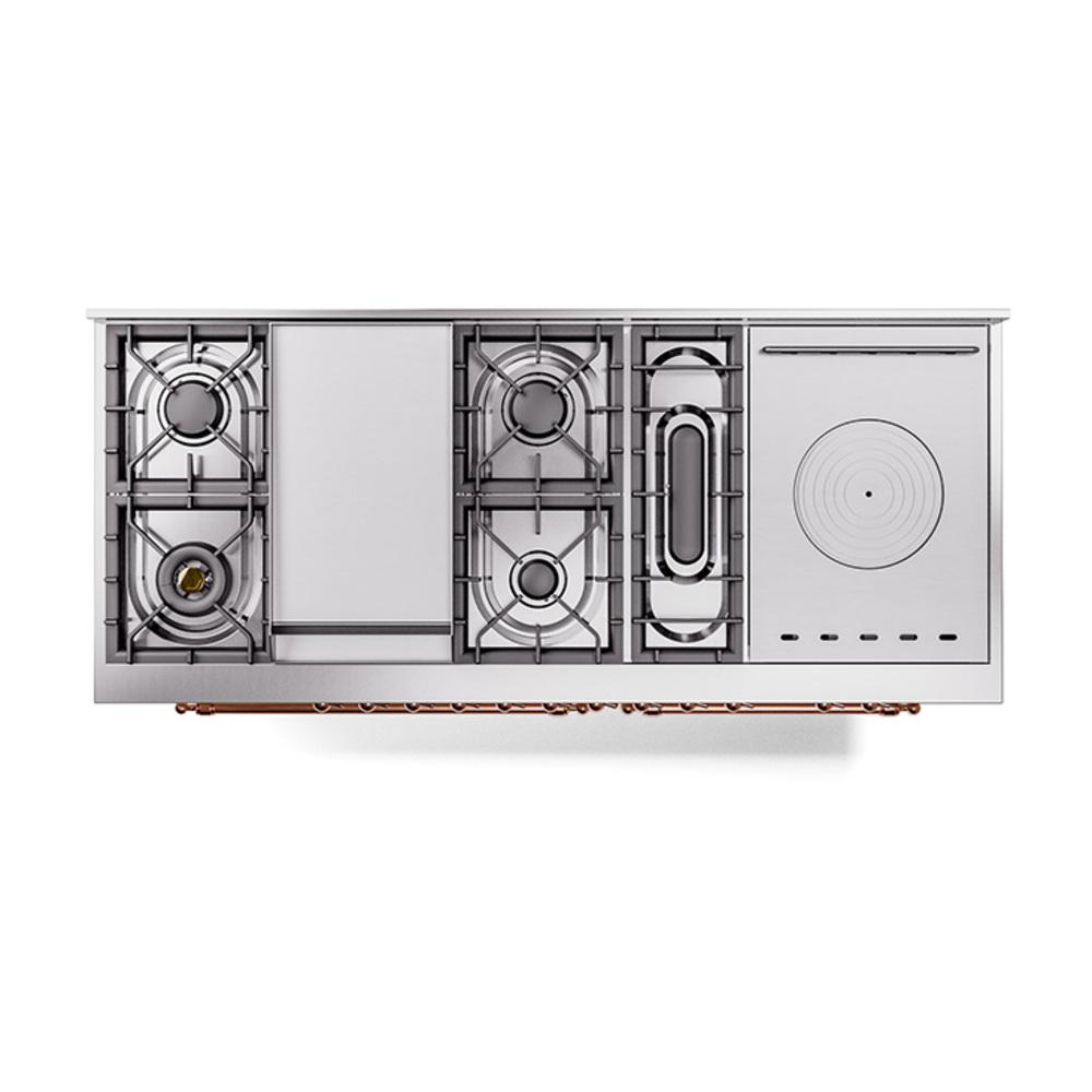 ILVE UN60FSQNMPAWPLP Nostalgie II Noblesse 60 inch Dual Fuel Range (7 Sealed Burners + Griddle + French Top, Liquid Propane, Solid Door, Antique White, Copper)