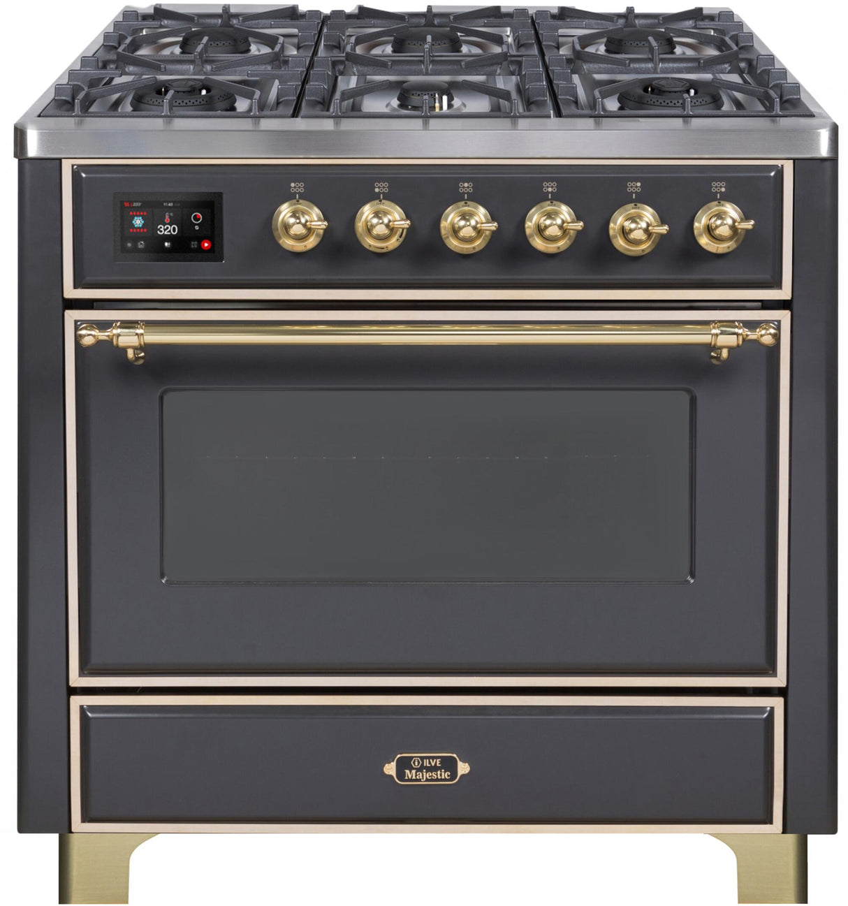 36" Majestic II Series Freestanding Dual Fuel Single Oven Range with 6 Sealed Burners, Triple Glass Cool Door, Convection Oven, TFT Oven Control Display and Child Lock in Matte Graphite