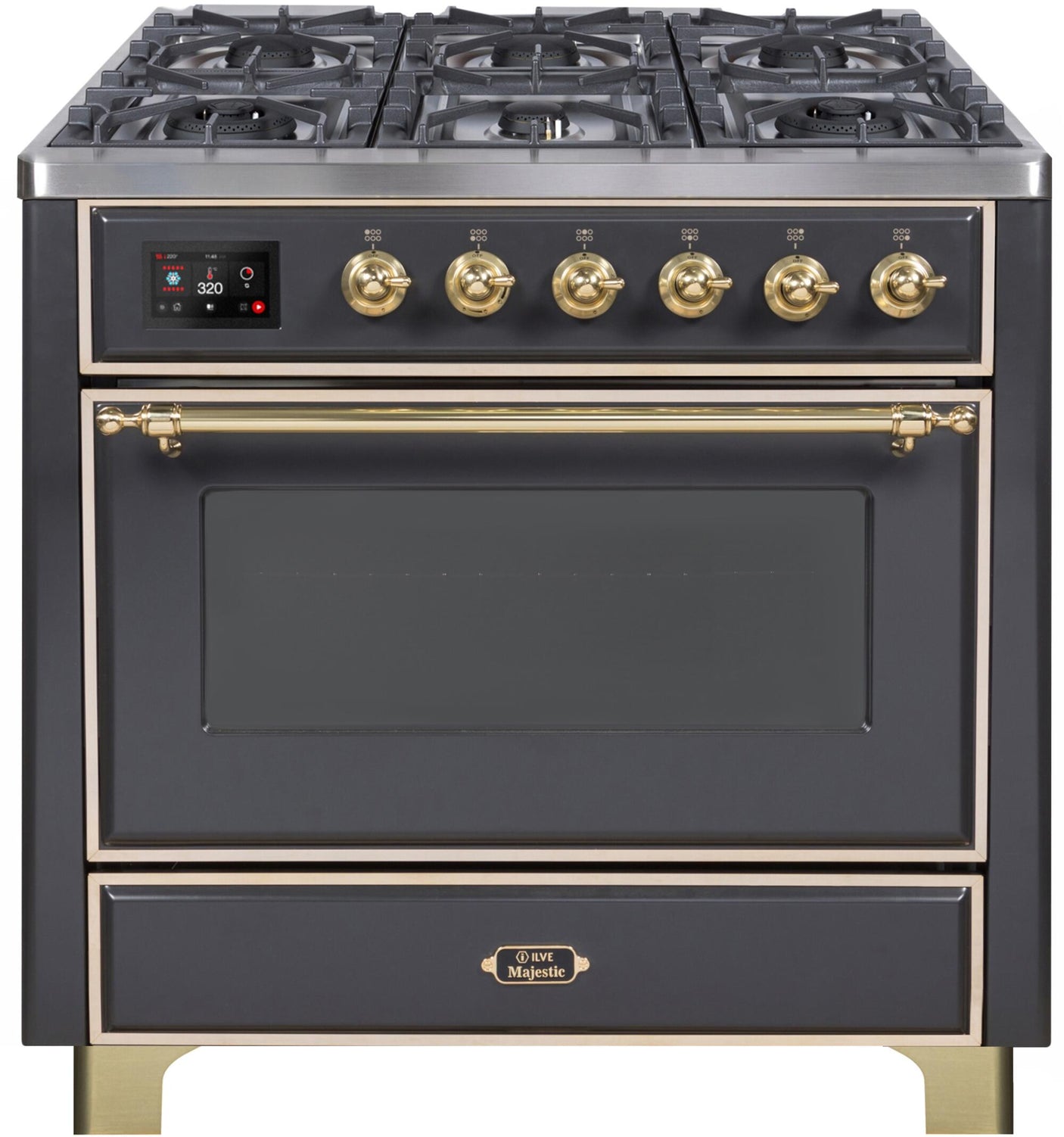 36" Majestic II Series Freestanding Dual Fuel Single Oven Range with 6 Sealed Burners, Triple Glass Cool Door, Convection Oven, TFT Oven Control Display and Child Lock in Matte Graphite