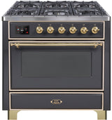 36" Majestic II Series Freestanding Dual Fuel Single Oven Range with 6 Sealed Burners, Triple Glass Cool Door, Convection Oven, TFT Oven Control Display and Child Lock in Matte Graphite