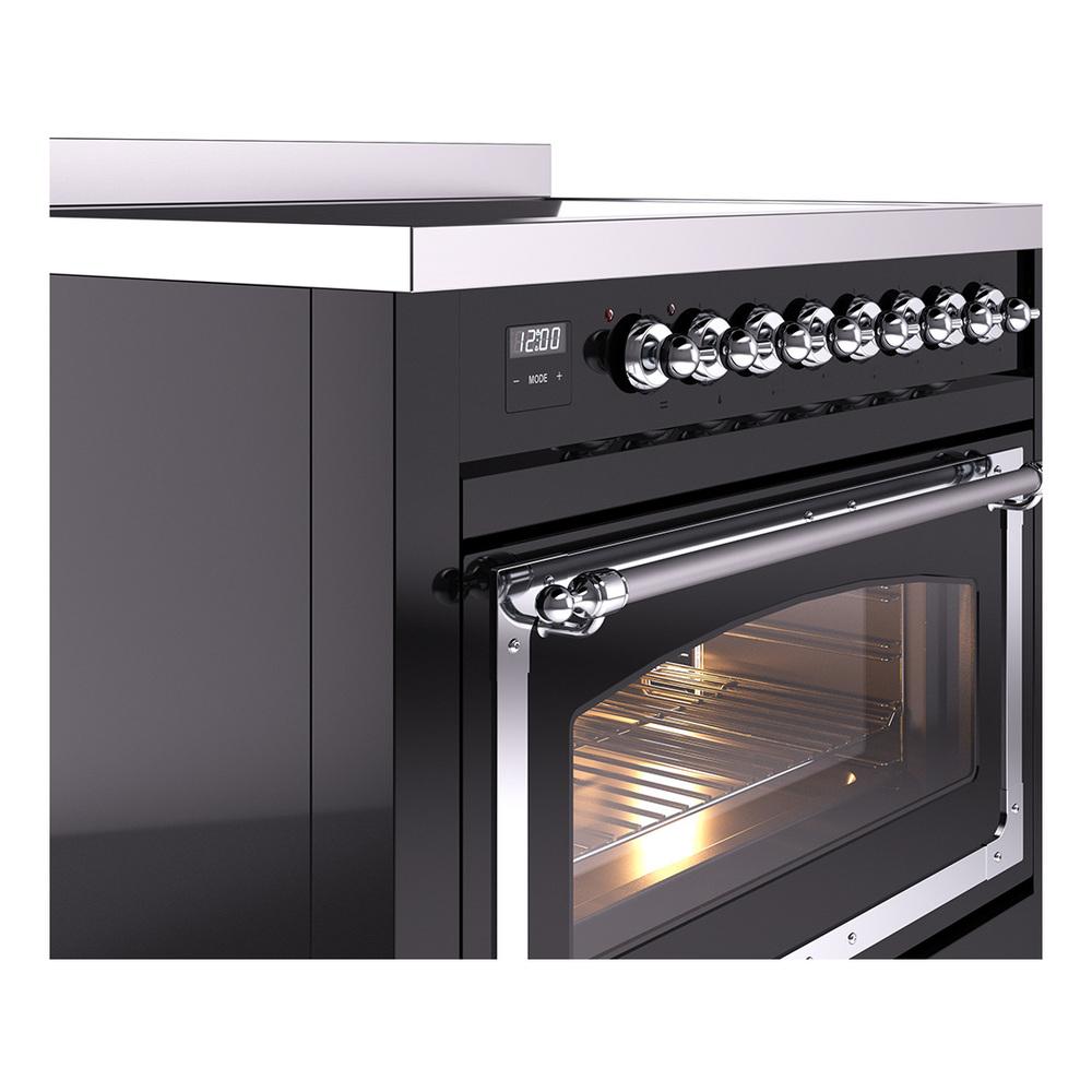 ILVE UNI366NMPBKC Nostalgie II Noblesse 36 inch Induction Range (Triple Glass Door, Glossy Black, Chrome)
