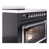 ILVE UNI366NMPBKC Nostalgie II Noblesse 36 inch Induction Range (Triple Glass Door, Glossy Black, Chrome)